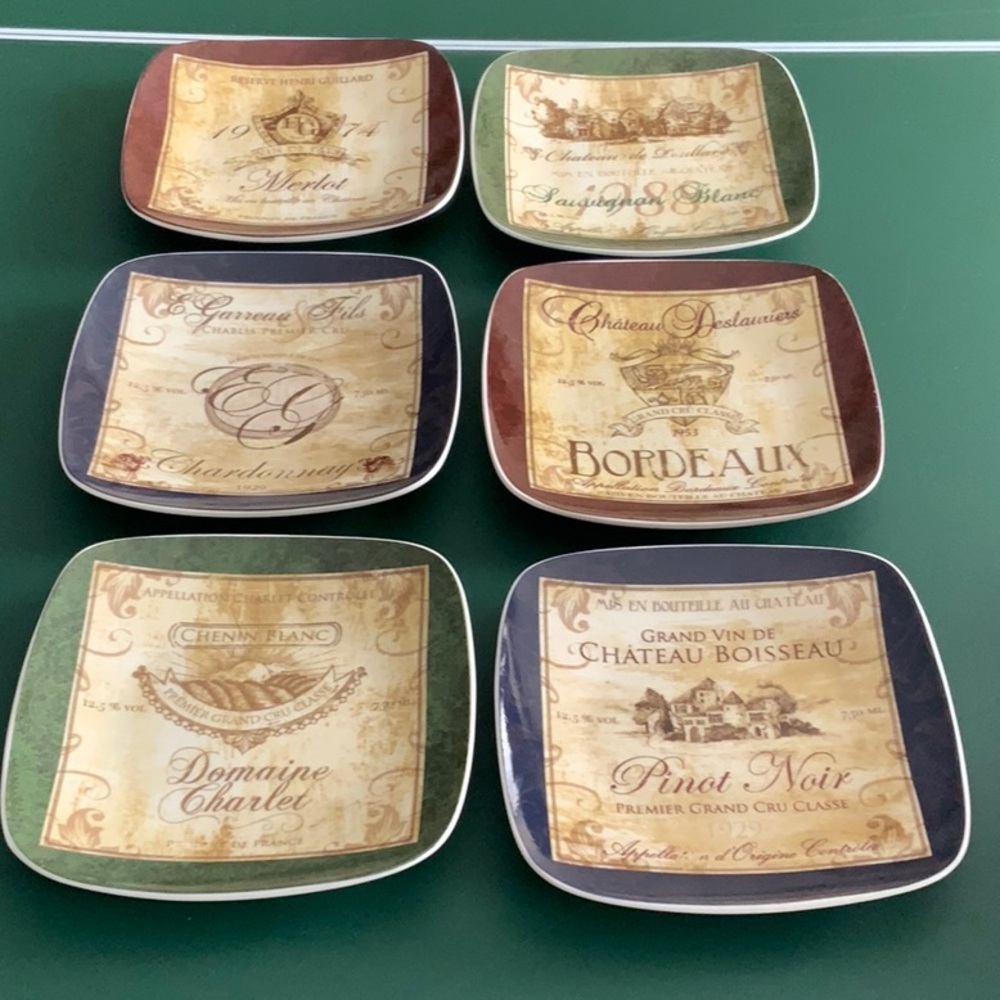 Pfaltzgraff WINE LABELS Set of 6 Appetizer Plates